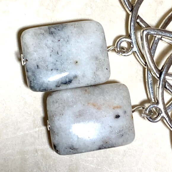 2/$20, Genuine White Dendritic Agate Celtic Trinity Sterling Silver Earrings - Picture 4 of 11